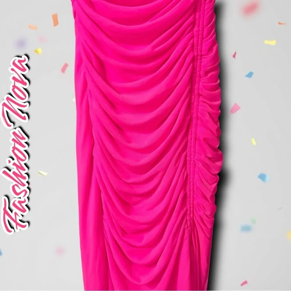Preowned Fashion Nova Elle Mesh Midi Dress – Neon Pink - XS - Picture 5 of 13